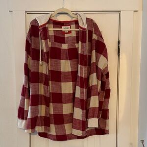 American Eagle Outfitters Red and White Checkered Button-Down Shirt